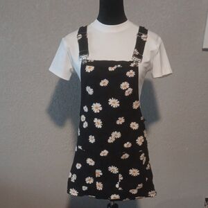 Black Daisy Print Pinafore Dress